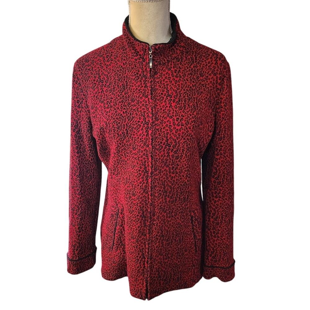 JM Collection Red & Black Animal Leopard Print Blazer Jacket Size Medium